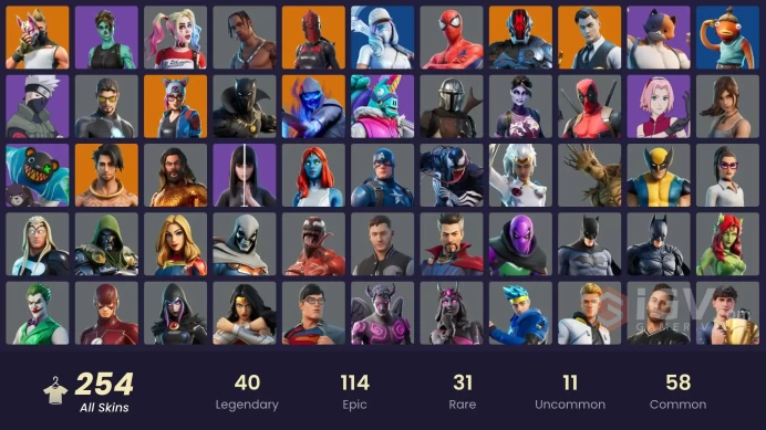 255 skins | OG STW | Rogue Spider Knight | Travis Scott | Gold Midas | Gold Brutus | Heron Stance Hero | The Champion | Leon S. Kennedy | 800 VB