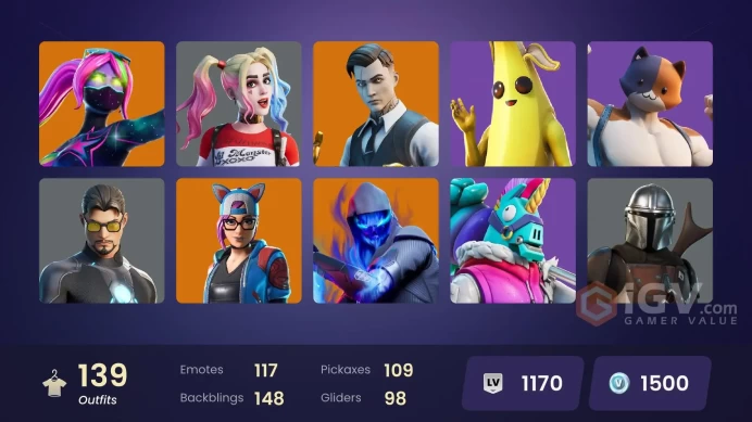 139 skins | Ride The Pony | Grind | Clutch | Kymera | Ultima Knight | Eternal Knight | The Scientist | Valkyrie | Malice | Fade
