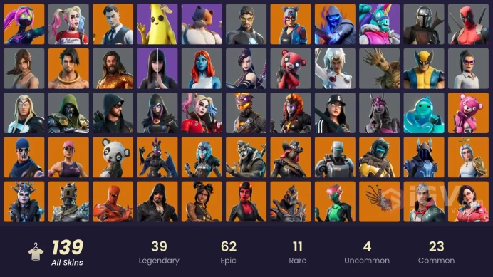 139 skins | Ride The Pony | Grind | Clutch | Kymera | Ultima Knight | Eternal Knight | The Scientist | Valkyrie | Malice | Fade