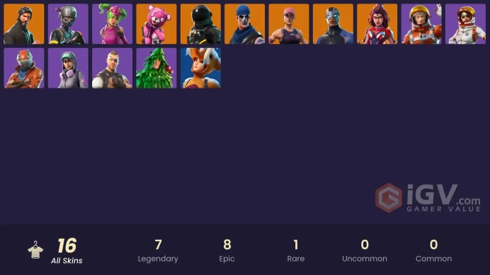 16 skins | The Reaper | Elite Agent | Take The L | Ride The Pony | Mako | Snowflake | Dark Voyager | Valor | Carbide | Cuddle Team Leader