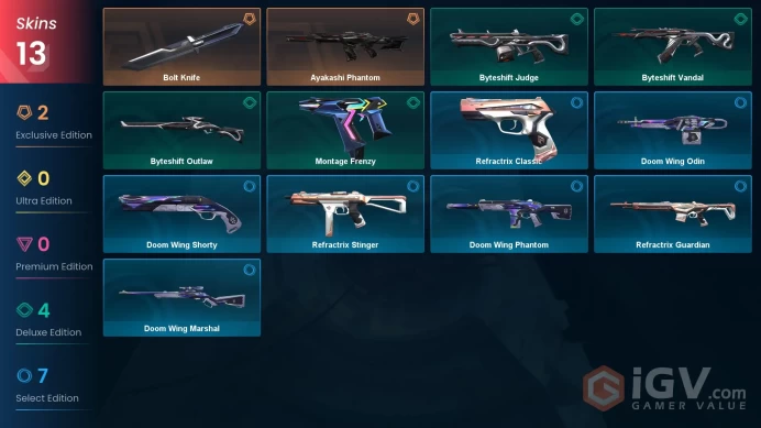 EU | VP 201 | LVL 28 | Bolt Knife | Ayakashi Phantom | Byteshift Judge | Byteshift Outlaw | Byteshift Vandal | Refractrix Classic | Doom | V0598