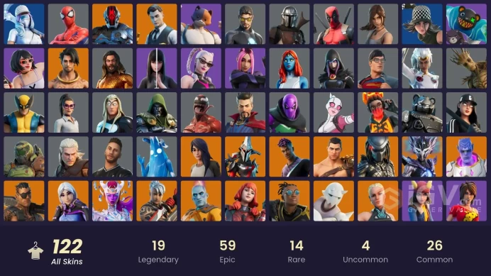 (PC PSN XBOX) 122 skins | Snap | Joey | Midas | Torin | Fade | Predator | Kymera | Ronin | The Origin | The Imagined | Raz | Gear Specialist May