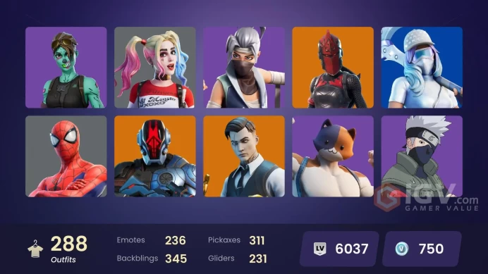 (PC PSN XBOX) 288 skins | LEVIATHAN AXE / CHUN-LI / LARA CROFT / HARLEY QUINN / BACKLASH / Gold Brutus | Gold Meowscles | Gold Midas | Striker S