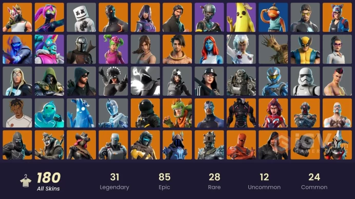 180 skins | The Reaper | Glow | Elite Agent | Fishstick (World Cup) | Omega (stage 5) | Championship Aura | Rogue Agent | Minty Axe | 700 VB