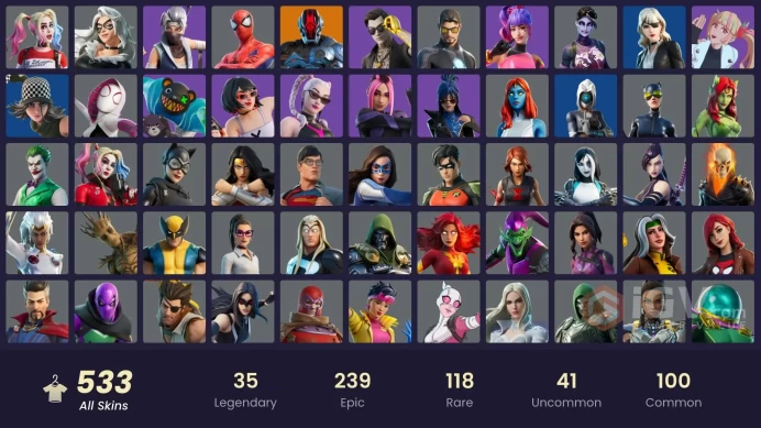531 skins | Lina Scorch | Unchained Ramirez | Jill Valentine | Championship Aura | Mizuki | The Ageless | Omegarok | Valeria | Inferno | 200 VB