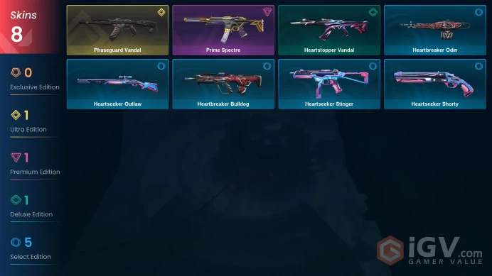 EU | 18 LVL | 3 Ag | 60 VP | 3 skins | Phaseguard Vandal | Prime Spectre | Heartseeker kid |	V0085