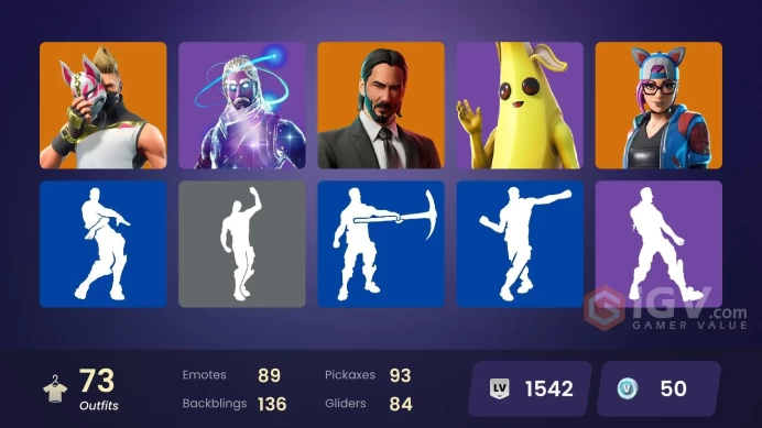 74 skins | Galaxy | John Wick | Rust Bucket | Galactic Disc | Stellar Axe | Hot Marat | Orange Justice | Take The Elf | Point It Out | Discovery