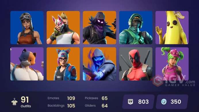 | PC | 91 SKINS | Raptor | Lynx | The Ice King | Dire | Sentinel | Hybrid | Blackheart | Rox | Drift | Calamity | Zenith | 50 VBUCKS | FTUi0 |