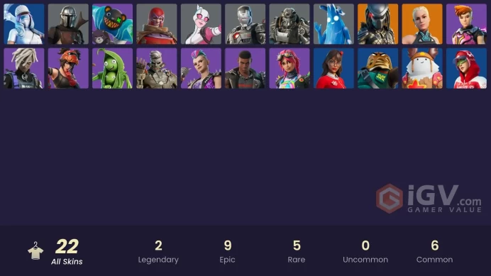 | PC/XBOX | 22 SKINS | Paradigm (Reality-659) | Predator | Mandalorian | Rust | T-60 Power Armor | War Machine | Grriz | 500 VBUCKS | FT0Ux |