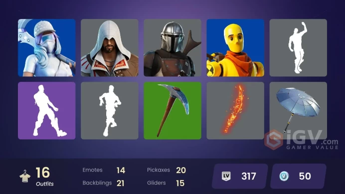 | PC/PSN/XBOX | 16 SKINS | Mandalorian | Menace | Predator | Midas Rex | Poison Ivy | Mave | Lexa | Reese | Mancake | 50 VBUCKS | FUDcK |