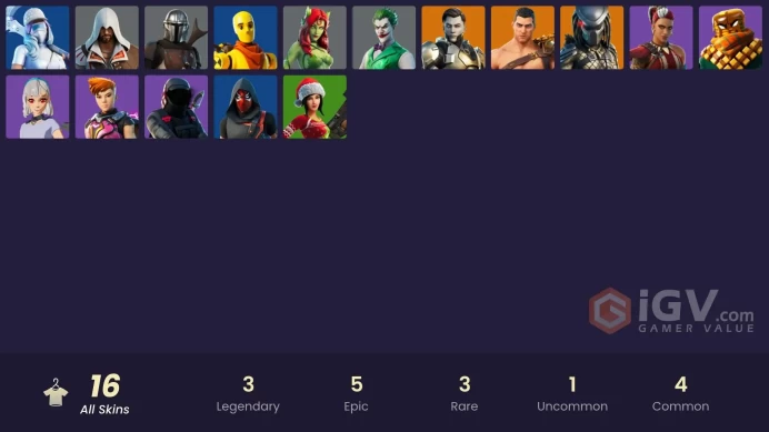 | PC/PSN/XBOX | 16 SKINS | Mandalorian | Menace | Predator | Midas Rex | Poison Ivy | Mave | Lexa | Reese | Mancake | 50 VBUCKS | FUDcK |
