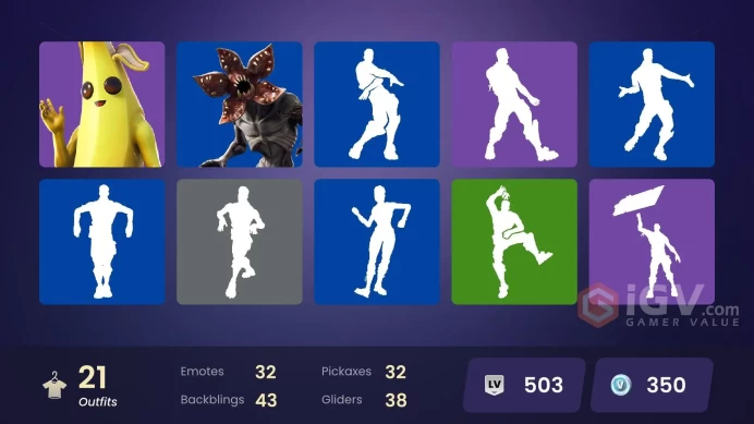 | PC/PSN | 21 SKINS | Rox | Vendetta | Catalyst | Singularity | Blackheart | Sentinel | Hybrid | Vega | Sidewinder | Demi | 350 VBUCKS | FU7OW |