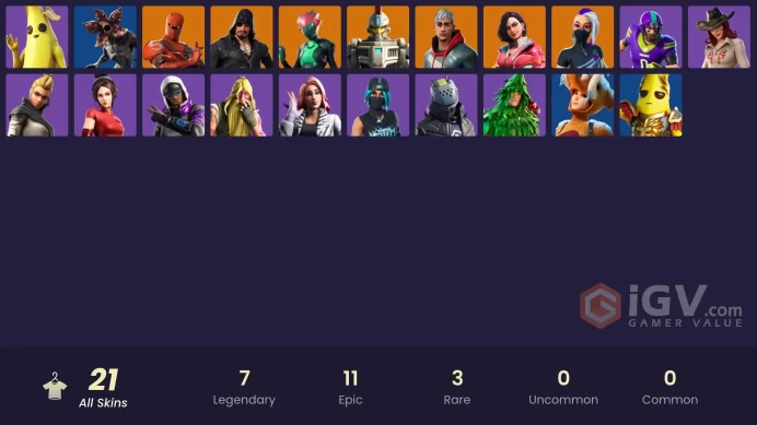 | PC/PSN | 21 SKINS | Rox | Vendetta | Catalyst | Singularity | Blackheart | Sentinel | Hybrid | Vega | Sidewinder | Demi | 350 VBUCKS | FU7OW |