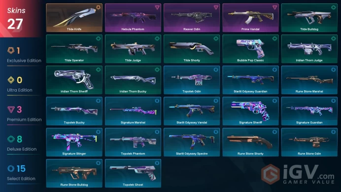 | AP | 1 KNIFE | 27 SKINS | VALUE: 5325 VP | Tilde Knife | Reaver Odin | RANKED READY | 109 LEVEL | INSTANT DELIVERY | FULL ACCESS | FUA9g |
