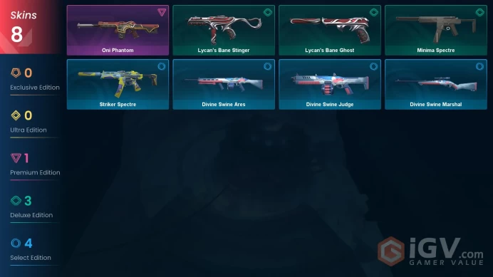 | EU | 8 SKINS | VALUE: 3050 VP | Oni Phantom | Lycan's Bane Ghost | Lycan's Bane Stinger | 11 LEVEL | INSTANT DELIVERY | FULL ACCESS | FVPx5 |