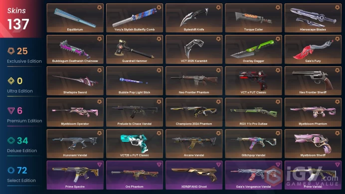 EU Level 561 137 Skins 27 Agents Arcane Vandal Neo Frontier Sheriff Glitchpop Vandal Oni Phantom RGX 11z Pro Outlaw G...