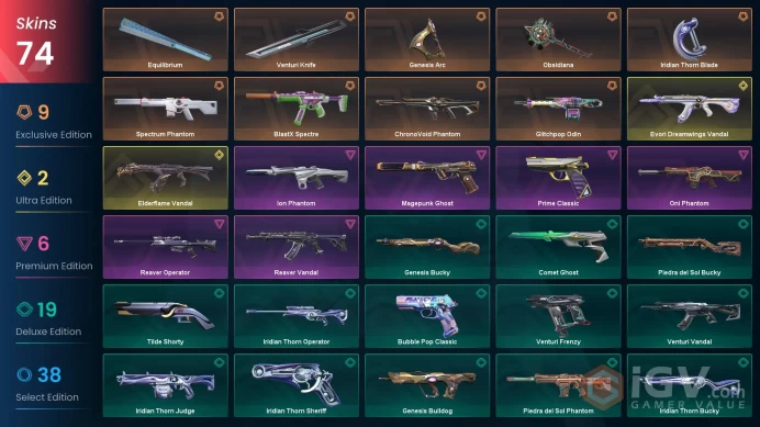 NA Level 204 74 Skins 26 Agents Reaver Operator ChronoVoid Phantom Reaver Operator Magepunk Ghost Reaver Vandal Prime...