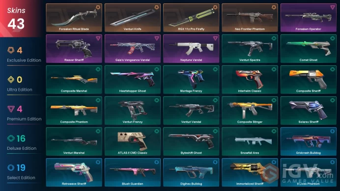 EU / 43 LUX SKINS (Gaia's Vengeance Vandal+Reaver Sheriff+Neptune Vandal) + 3 KNIVES (RGX 11z Pro Firefly) / MAIL (FULL ACCESS)