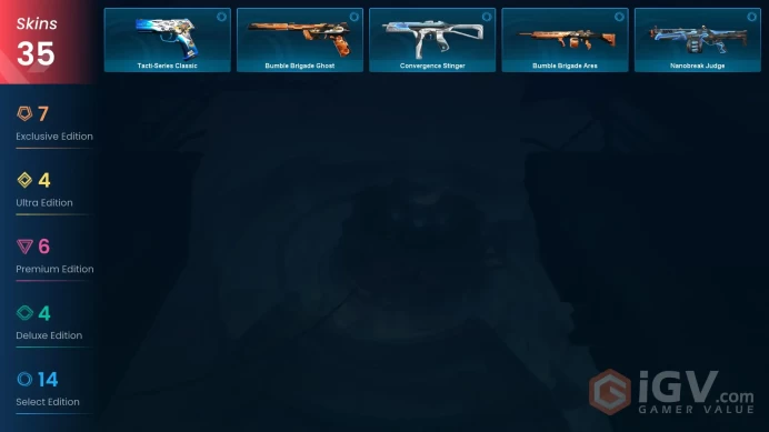EU / 35 Skins / Champions 2024 Phantom / XERØFANG Vandal / Reaver Vandal / Blade of Aemondir / Arcane Gauntlets / Evori's Spellcaster / V80