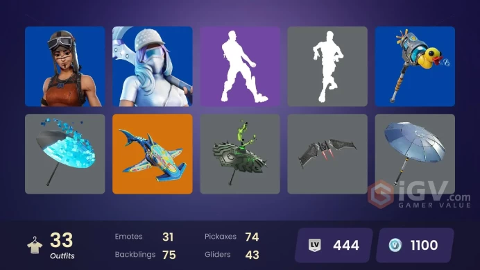 | PC/XBOX | 33 SKINS | Santa Dogg | Shadow Blade Hope | 1-Ball | Slayer Juice WRLD | Jade | Lt. Winter | Wonder Onesie | 1100 VBUCKS | FWiYr |