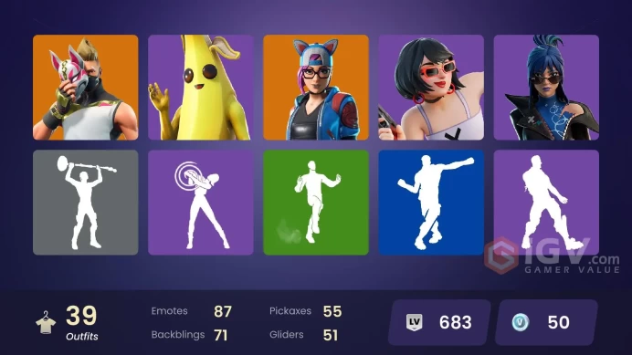 | PC/XBOX | 39 SKINS | Lynx | Drift | Peter Griffin | A.I.M. | Zenith | Dire | Valeria | Snap | Hybrid | Calamity | Ronin | 50 VBUCKS | FWila |