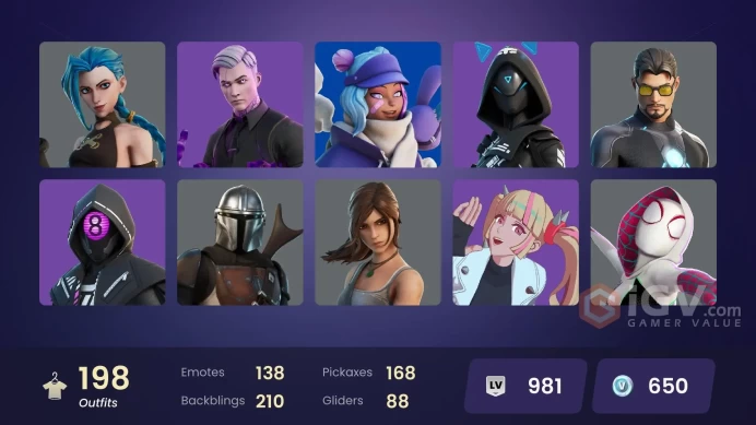 PC/PSN/Xbox/Nintendo 198 skins Arcane Jinx | Lina Scorch | The Origin | Zero | Oro | Driftwalker | Krampus | Oppressor | Eternal Knight | Deadey