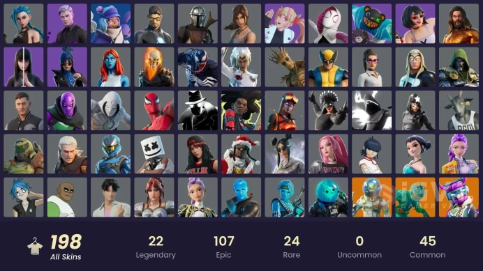 PC/PSN/Xbox/Nintendo 198 skins Arcane Jinx | Lina Scorch | The Origin | Zero | Oro | Driftwalker | Krampus | Oppressor | Eternal Knight | Deadey