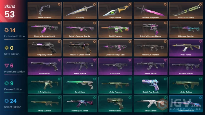 EU/TR 38 skins | Reaver Karambit | Preludue to chaos Sheriff | RGX 11z Pro Firefly | Glitchpop Operator | Singularity Sheriff | BlastX Phantom |