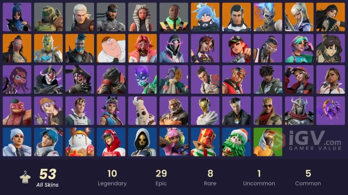  [PC/PSN/XBOX/SWITCH] 53 skins |SNOWTOOTH | FUTURE RELIC | Mizuki | Spectra Knight | Renzo the Destroyer |Kado Thorne |Valeria | Era | 