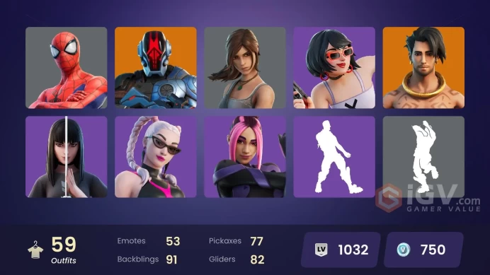 | PC/PSN/XBOX | 59 SKINS | Malik | Snap | Joey | Kymera | Ronin | Raz | Spire Assassin | The Foundation | The Cube Queen | 750 VBUCKS | FYNnw |