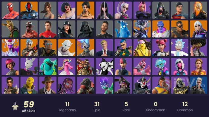 | PC/PSN/XBOX | 59 SKINS | Malik | Snap | Joey | Kymera | Ronin | Raz | Spire Assassin | The Foundation | The Cube Queen | 750 VBUCKS | FYNnw |