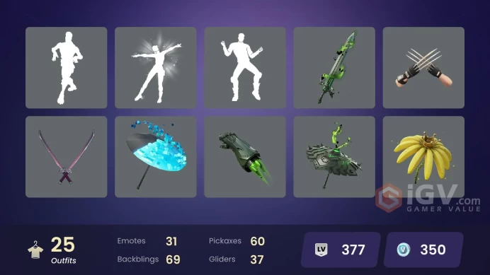 | PC/PSN/XBOX | 25 SKINS | Blitz Knight | Shadow Blade Hope | Slayer Juice WRLD | Pig the Butcher | Yulejacket | Gwenpool | 350 VBUCKS | FYta3 |