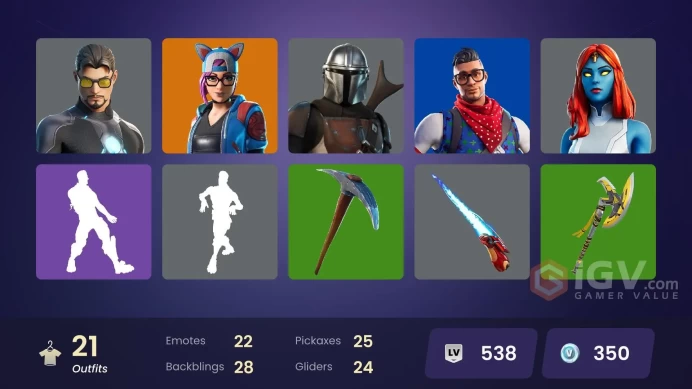 | PC | 21 SKINS | Menace | Predator | Mandalorian | Zenith | Lynx | Lexa | Wolverine | Reese | Doctor Doom | Mancake | 350 VBUCKS | FXEEK |