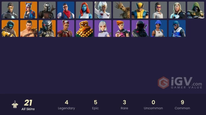 | PC | 21 SKINS | Menace | Predator | Mandalorian | Zenith | Lynx | Lexa | Wolverine | Reese | Doctor Doom | Mancake | 350 VBUCKS | FXEEK |
