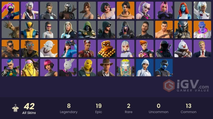 | PC/PSN/XBOX | 42 SKINS | Raz | Snap | Mandalorian | Menace | Predator | Galaxia | Joey | Malik | Kymera | Sunny | Tarana | 0 VBUCKS | FYrVT |