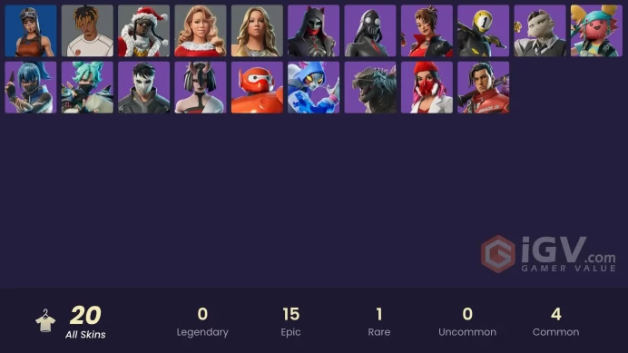 | PC | 20 SKINS | Santa Dogg | Godzilla Evolved | Yulejacket | Dynamo TNTina | Kendo | Undercover Skye | Meowdas | Daigo | 250 VBUCKS | FWUKq |