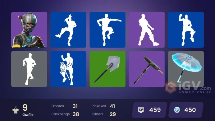 | PC/PSN/XBOX | 9 SKINS | Dark Voyager | Pig the Butcher | Yuki Yubari | Merry Marauder | Mission Specialist | Moonwalker | 450 VBUCKS | FXzPd |