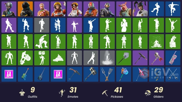 | PC/PSN/XBOX | 9 SKINS | Dark Voyager | Pig the Butcher | Yuki Yubari | Merry Marauder | Mission Specialist | Moonwalker | 450 VBUCKS | FXzPd |