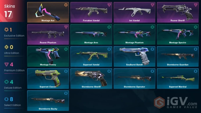 EU 17 skins | Montage Axe | Reaver Phantom | Ion Vandal | Forsaken Vandal | Reaver Sheriff | Montage Spectre | Montage Phantom | V0493
