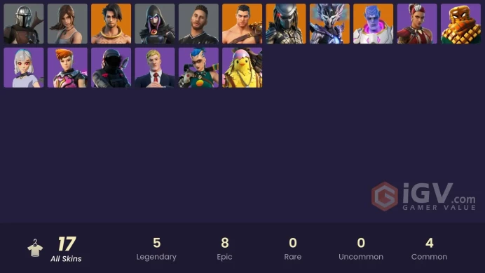 | PC/PSN/XBOX | 17 SKINS | Predator | Mandalorian | Menace | Raz | Kymera | Spire Assassin | Tarana | Mave | Cluck | Lexa | 600 VBUCKS | FYlyx |