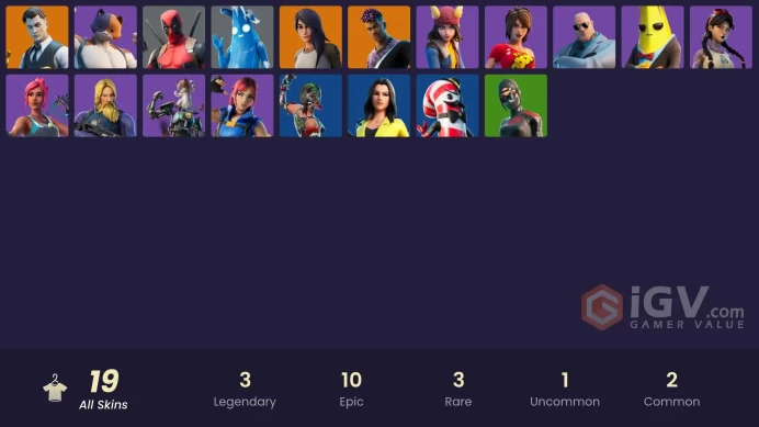 | PC/PSN/XBOX | 19 SKINS | Fade | Deadpool | Gear Specialist Maya | Midas | Ocean | Meowscles | Kit | Jules | Skye | TNTina | 0 VBUCKS | FZq5p |