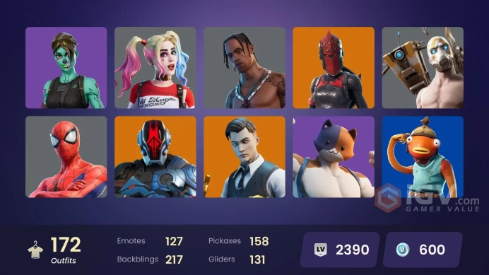 172 skins/full access/travis scott/merry mint axe/gold midas/gold tntina/unchained ramirez/pitch patroller/astro jack