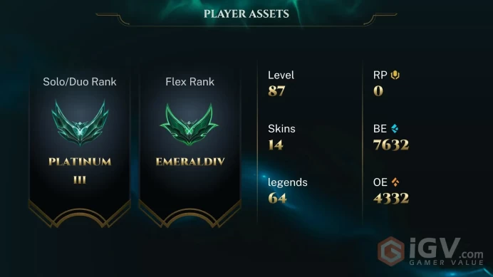 | EUNE | 14 SKINS | PLATINUM 4 | 64 CHAMPIONS | 85 LEVEL | INSTANT DELIVERY | FULL ACCESS | ErutG |