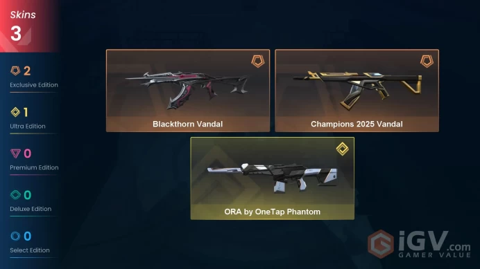 EU | VP 650 | LVL 33 | ORA by OneTap Phantom | Champions 2025 Vandal | Blackthorn Vandal | V0715