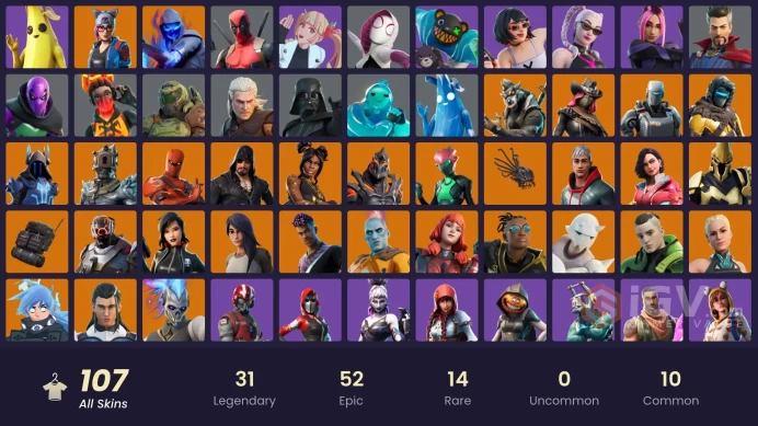 107 skins | Reaper | Fusion | The Prisoner | Malik | The Scientist | Nezumi | Rox | The Origin | A.I.M. | Sentinel | The Ice King | Calamity