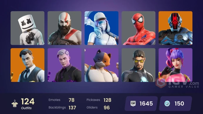 124 skins | Leviathan Axe | Kratos | Gold Midas | Tart Tycoon | Cloud Striker | Fixer | Snake Eyes | The Imagined | Gear Specialist Maya