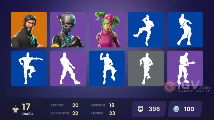 17 skins | The Reaper | Elite Agent | Take The L | Ride The Pony | Snowflake | Carbide | Dark Voyager | Zoey | Moonwalker | Battlehawk
