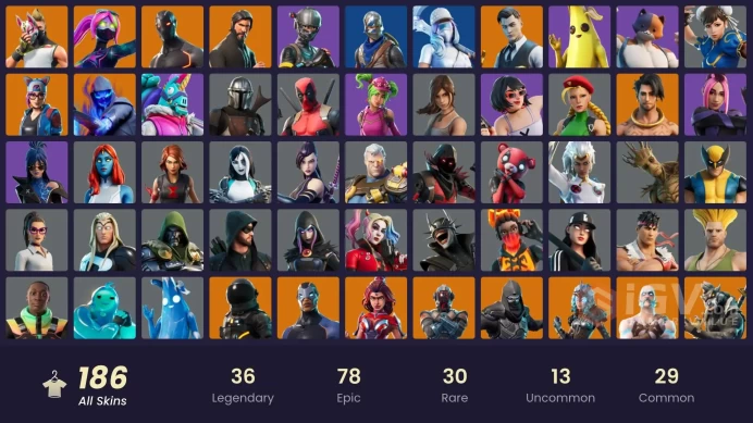 186 skins | The Reaper | Elite Agent | Take The L | Blue Squire | Omega | Snowflake | Gold Brutus | Gold Midas | Tart Tycoon | Galaxia | Valeria