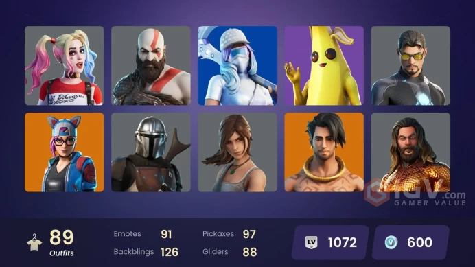 89 skins | Leviathan Axe | Master Chief (Matte Black) | Gold Kratos | Dire | Calamity | Malice | The Prisoner | Predator | Ronin | Joey | Ruin