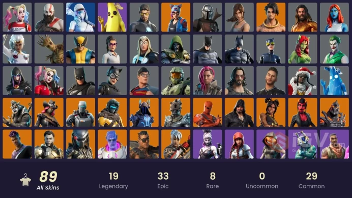 89 skins | Leviathan Axe | Master Chief (Matte Black) | Gold Kratos | Dire | Calamity | Malice | The Prisoner | Predator | Ronin | Joey | Ruin